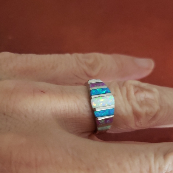 925 SS MULTI COLORED OPAL RING - Picture 2 of 6